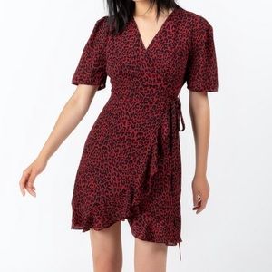 NEW! Francesca’s Burgundy Wrap Dress Animal Print Red Black NWT